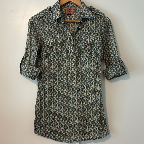 Tory Burch Elephant print blouse tunic size 2 with flaws - Picture 9 of 13